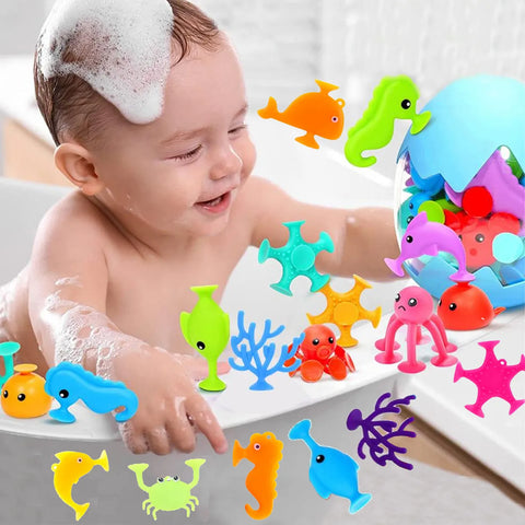 9pcs/Set Colorful Ocean Animal Sucker Toys – Soft Bath Puppets with Suction Cups, the Perfect Bathtime Companions for Boys and Girls